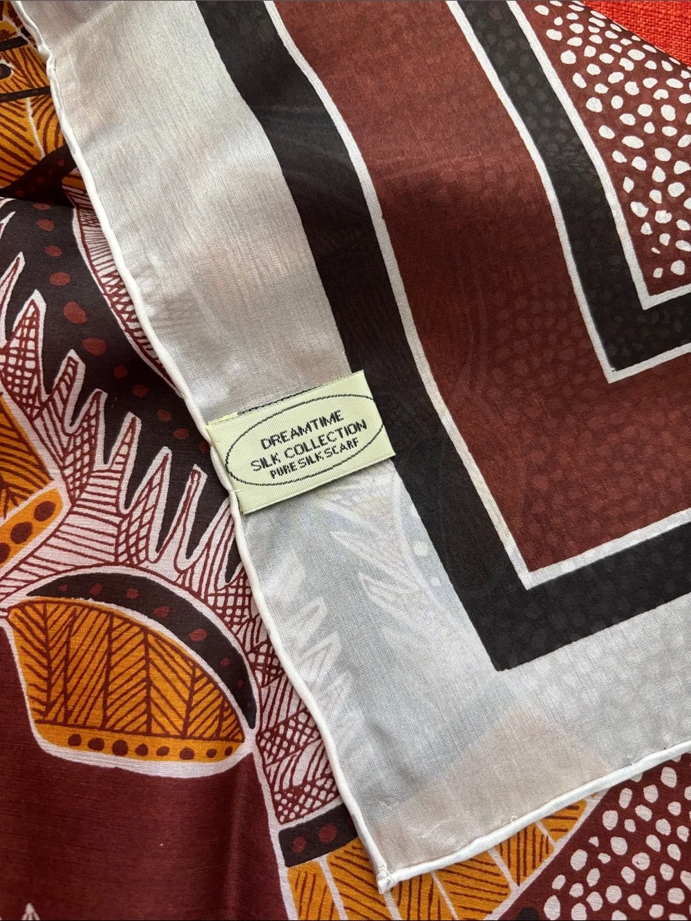 DREAMTIME Silk Scarf in Brown & Mustard